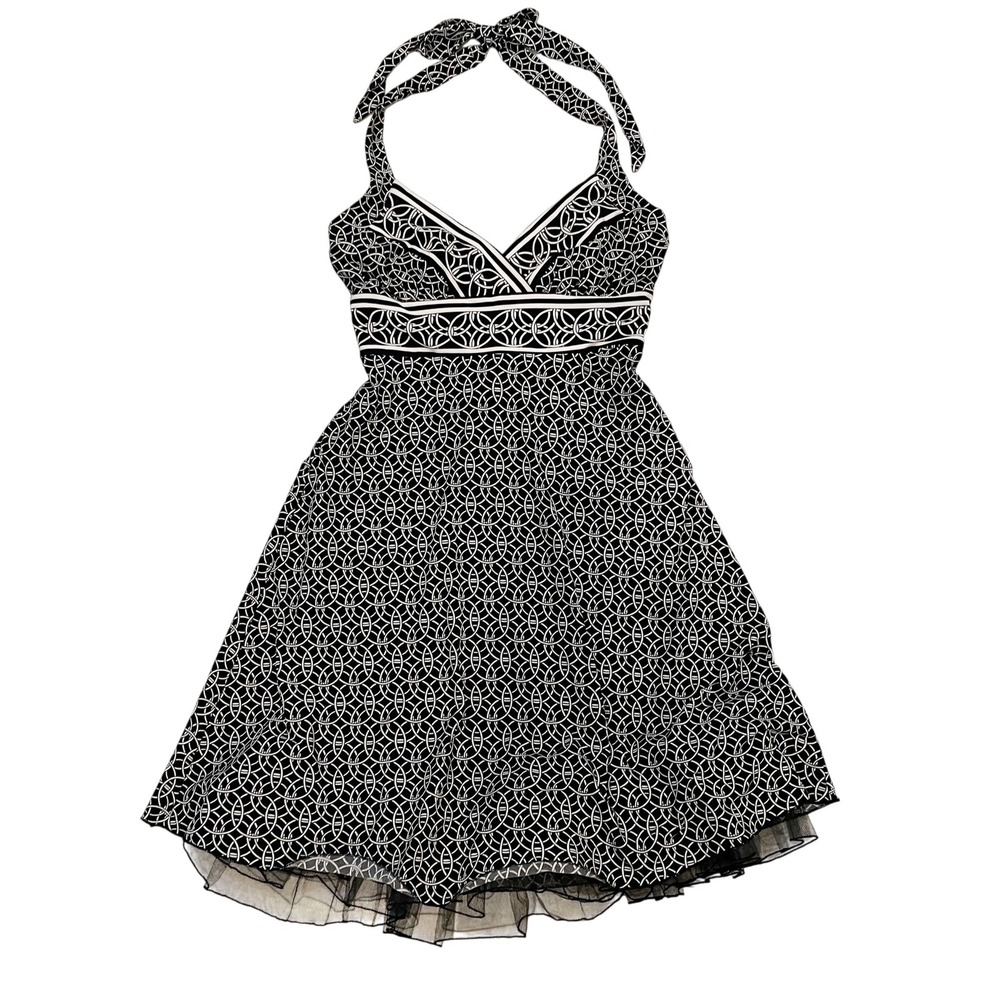 Speechless Vintage Y2K Halter Dress Black White Geometric Circle Tulle MEDIUN
